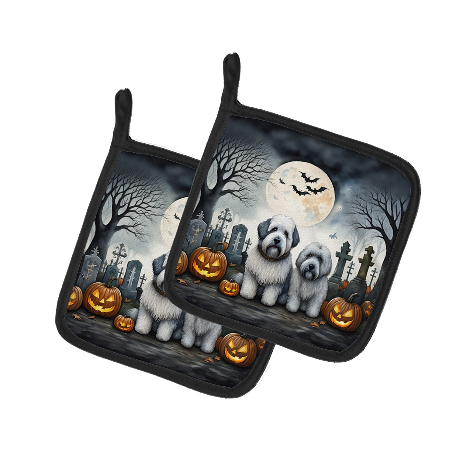 Old English Sheepdog Spooky Halloween Pair of Pot Holders Kitchen Heat Resistant Pot Holders Sets Oven Hot Pads for Cooking Baki