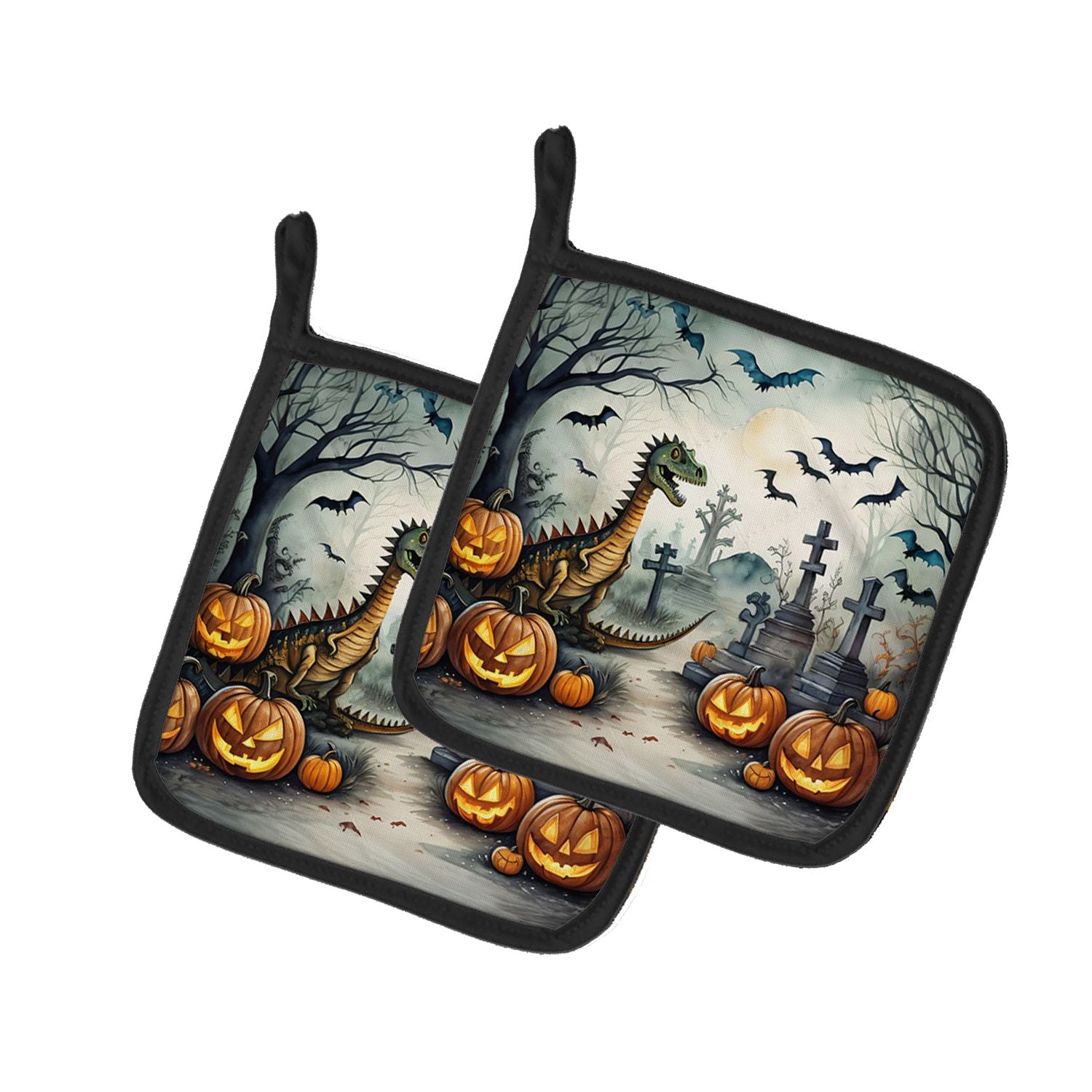 Dinosaurs Spooky Halloween Pair of Pot Holders Kitchen Heat Resistant Pot Holders Sets Oven Hot Pads for Cooking Baking BBQ, 7 1