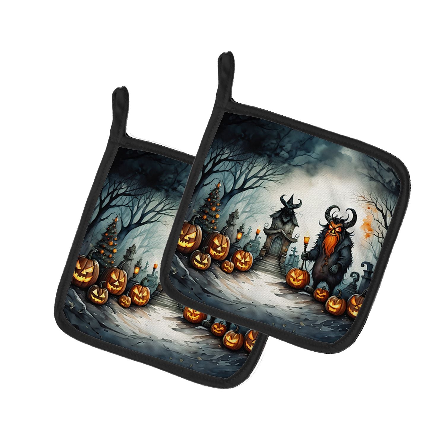 Krampus The Christmas Demon Spooky Halloween Pair of Pot Holders Kitchen Heat Resistant Pot Holders Sets Oven Hot Pads for Cooki