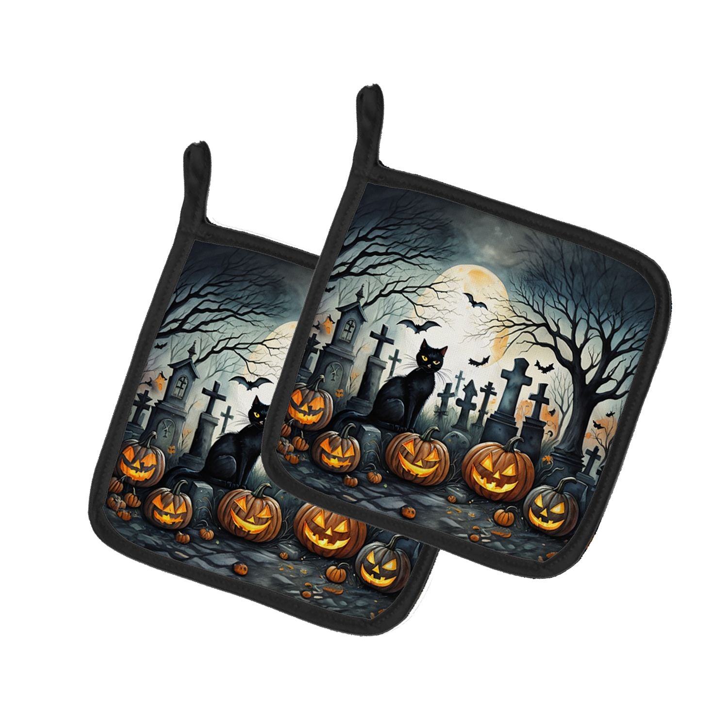 NEW Black Cat Spooky Halloween Pair of Pot Holders Kitchen Heat Resistant Pot Holders Sets Oven Hot Pads for Cooking Baking BBQ,