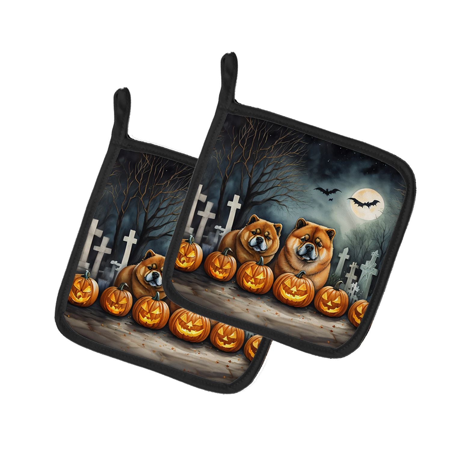 Chow Chow Spooky Halloween Pair of Pot Holders Kitchen Heat Resistant Pot Holders Sets Oven Hot Pads for Cooking Baking BBQ, 7 1