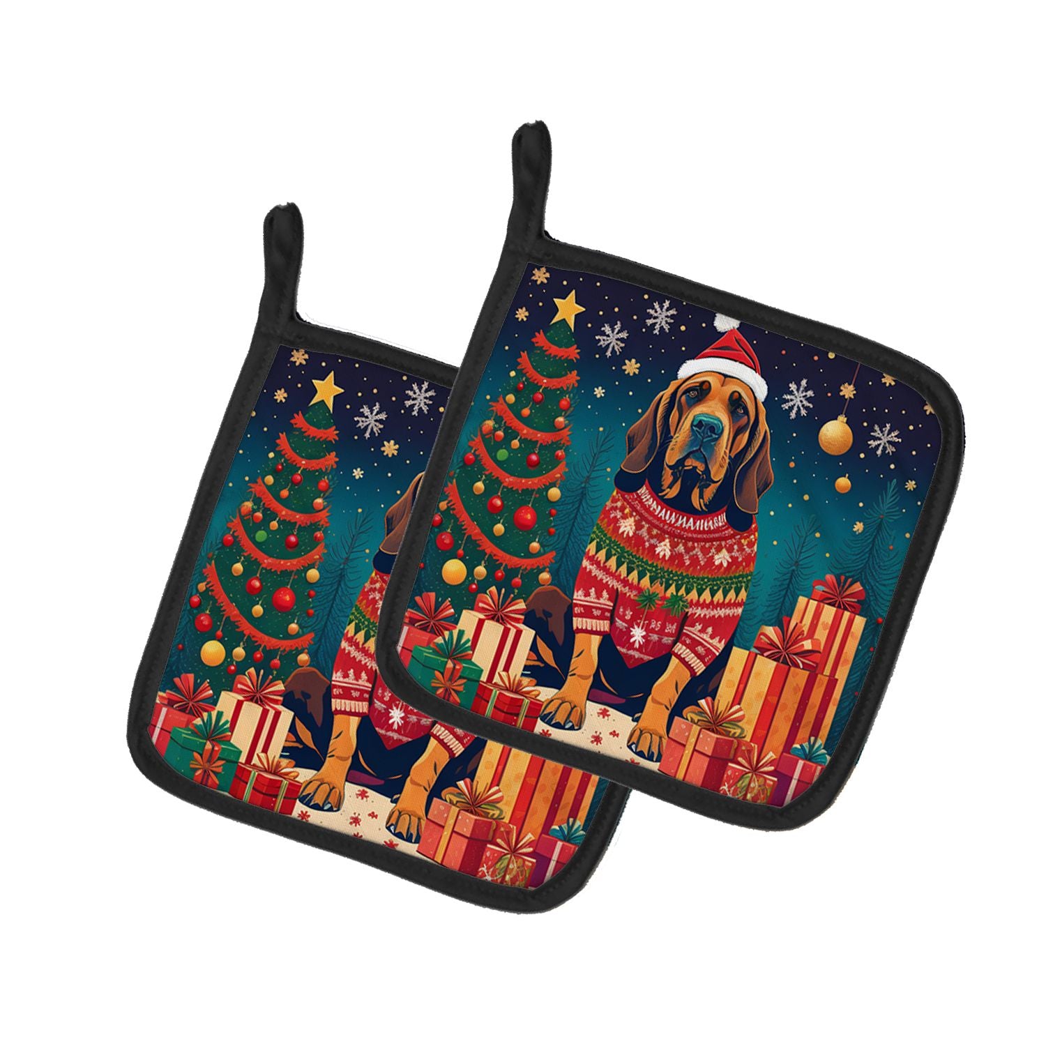 Bloodhound Christmas Pair of Pot Holders Kitchen Heat Resistant Pot Holders Sets Oven Hot Pads for Cooking Baking BBQ, 7 1/2 x 7