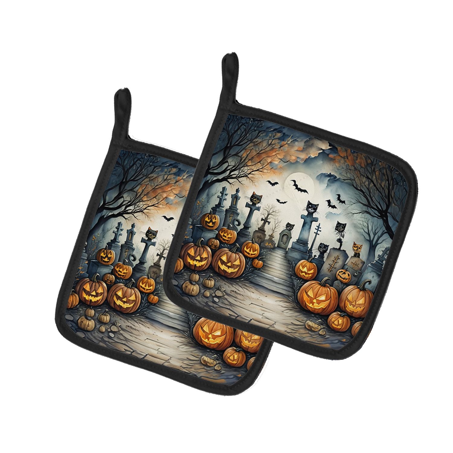 NEW Cat Cemetery Spooky Halloween Pair of Pot Holders Kitchen Heat Resistant Pot Holders Sets Oven Hot Pads for Cooking Baking B