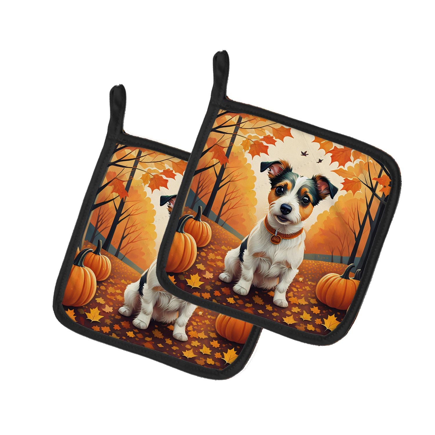 Jack Russell Terrier Fall Pair of Pot Holders Kitchen Heat Resistant Pot Holders Sets Oven Hot Pads for Cooking Baking BBQ, 7 1/