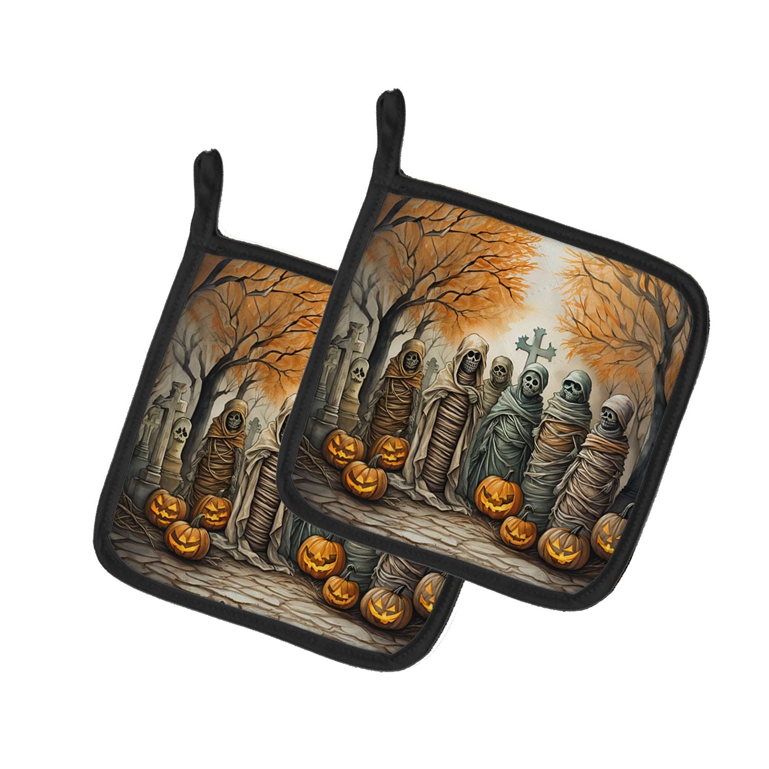 Mummies Spooky Halloween Pair of Pot Holders Kitchen Heat Resistant Pot Holders Sets Oven Hot Pads for Cooking Baking BBQ, 7 1/2
