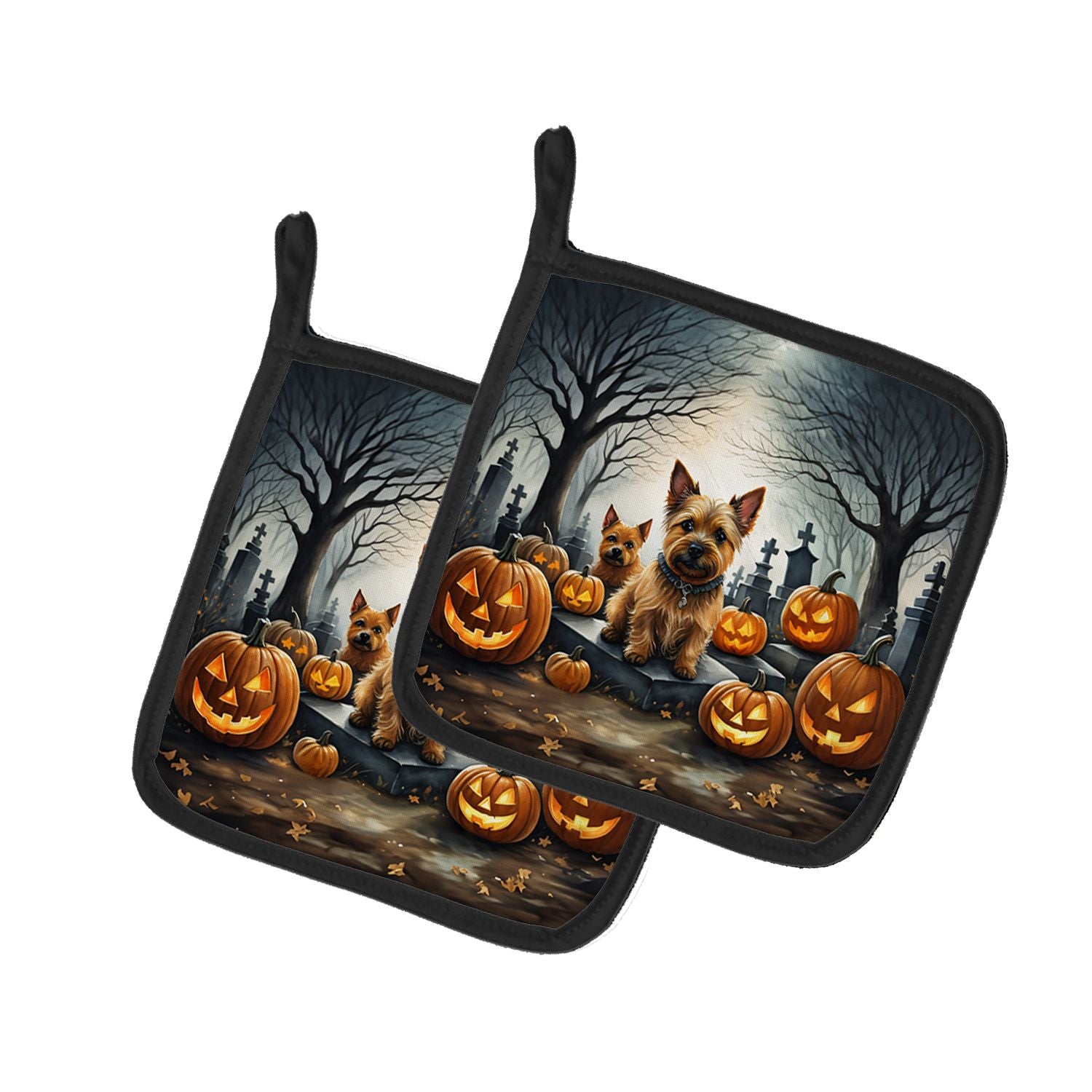 Norwich Terrier Spooky Halloween Pair of Pot Holders Kitchen Heat Resistant Pot Holders Sets Oven Hot Pads for Cooking Baking BB