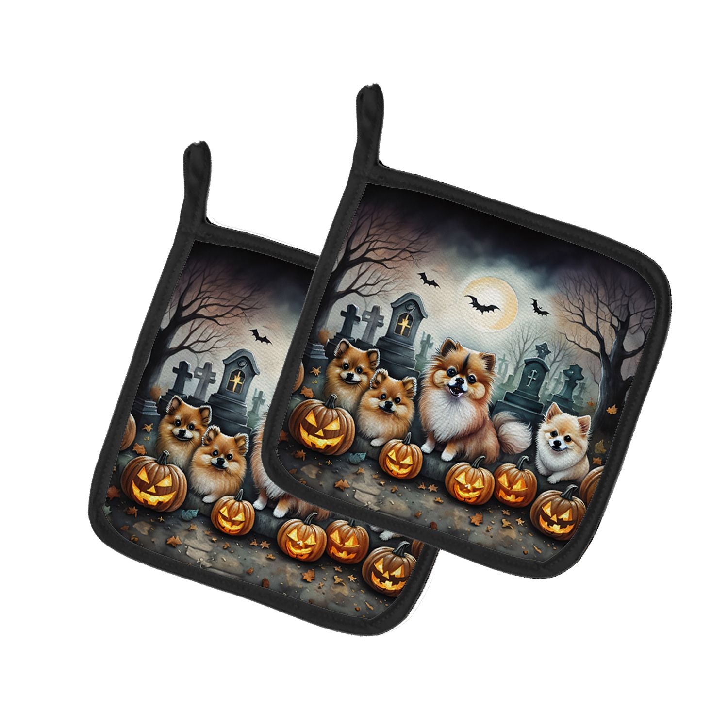 Pomeranian Spooky Halloween Pair of Pot Holders Kitchen Heat Resistant Pot Holders Sets Oven Hot Pads for Cooking Baking BBQ, 7 