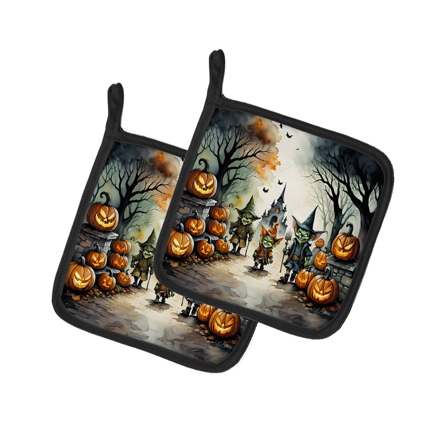 Goblins Spooky Halloween Pair of Pot Holders Kitchen Heat Resistant Pot Holders Sets Oven Hot Pads for Cooking Baking BBQ, 7 1/2