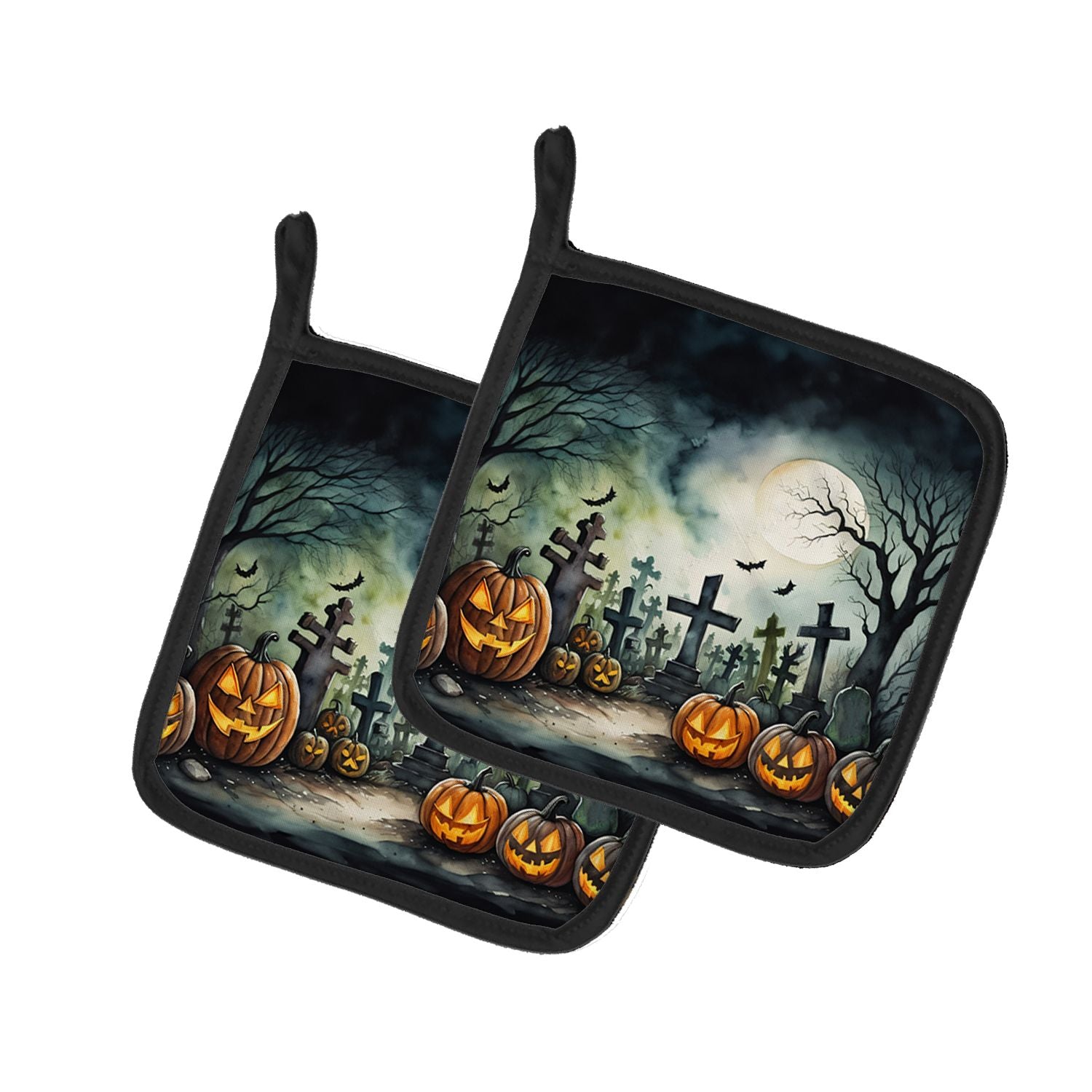 Graveyard Spooky Halloween Pair of Pot Holders Kitchen Heat Resistant Pot Holders Sets Oven Hot Pads for Cooking Baking BBQ, 7 1