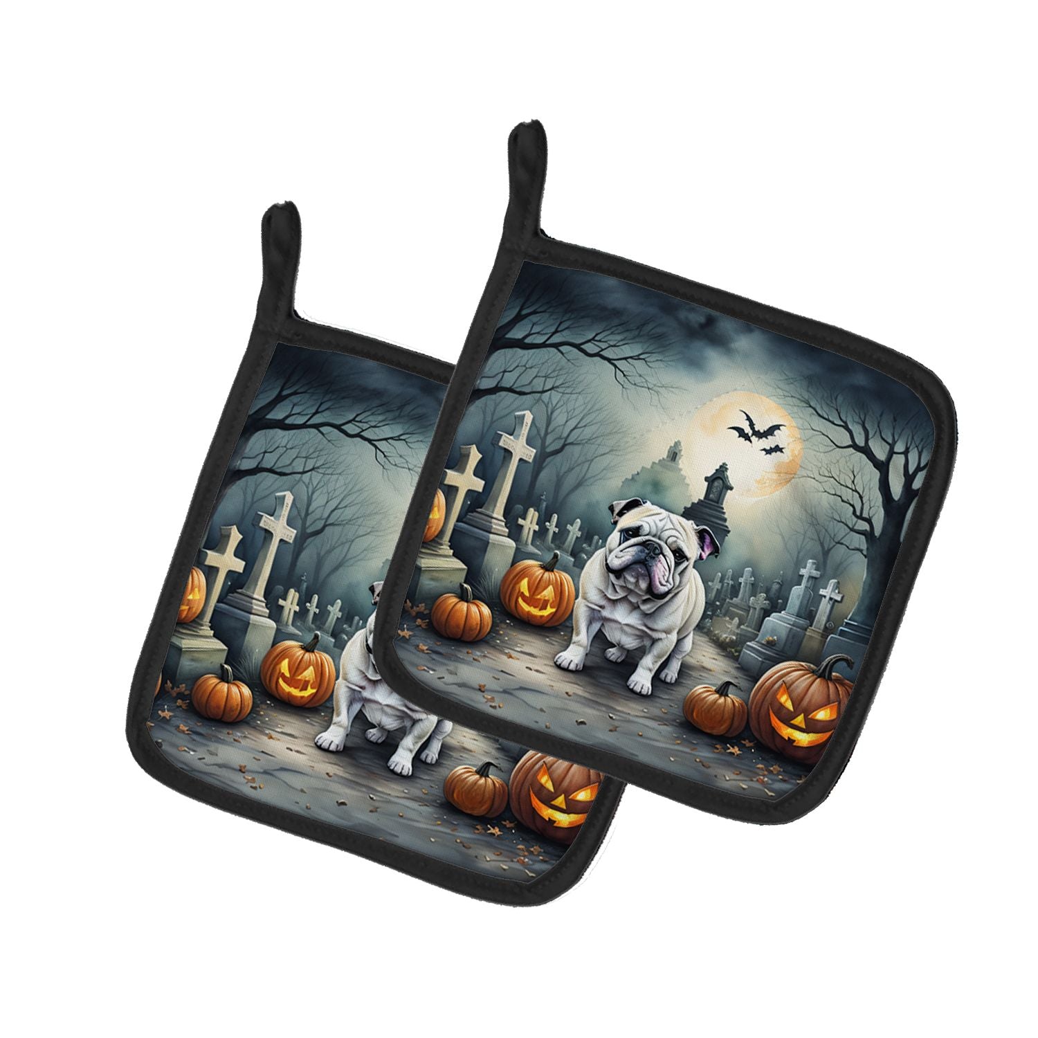 English Bulldog Spooky Halloween Pair of Pot Holders Kitchen Heat Resistant Pot Holders Sets Oven Hot Pads for Cooking Baking BB