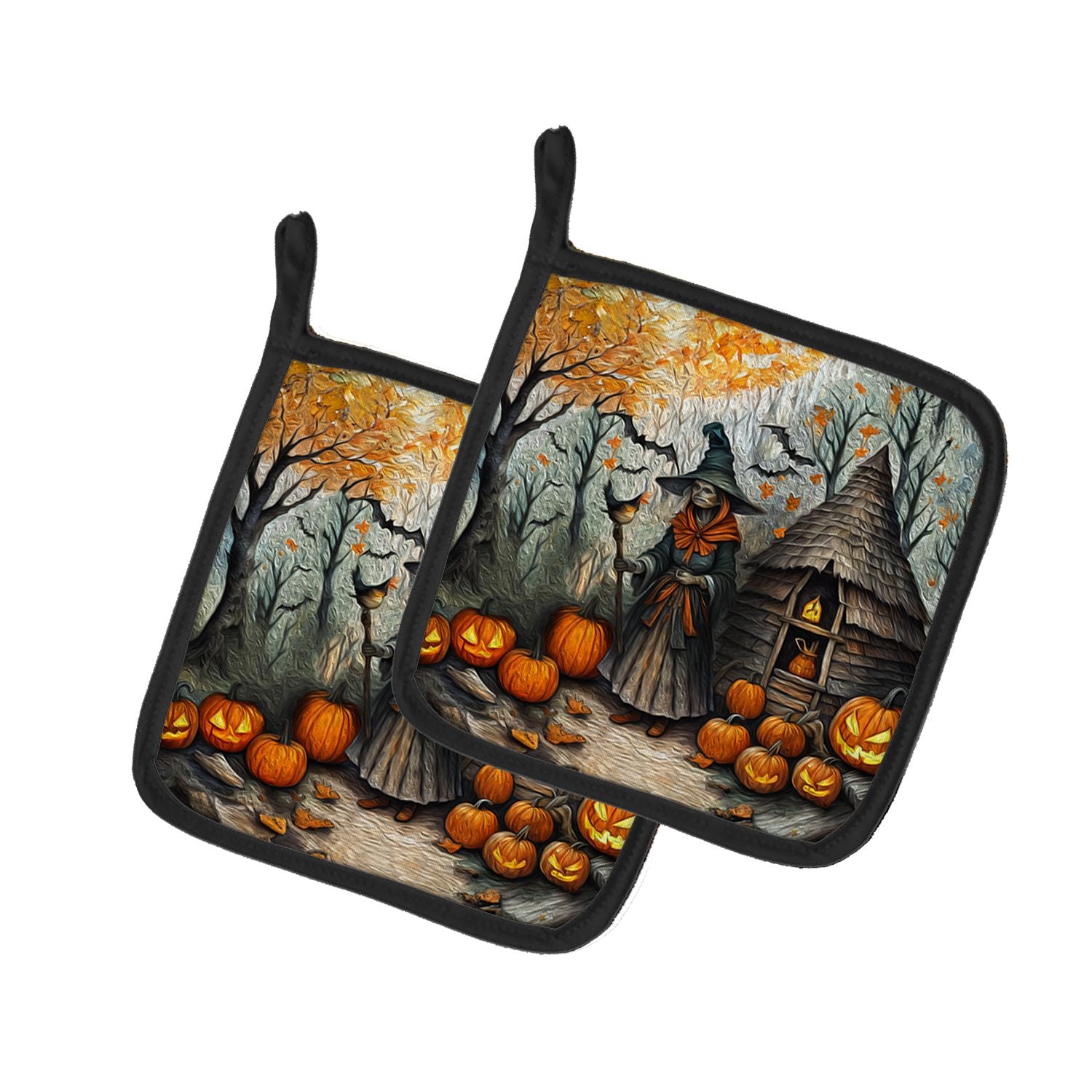 Slavic Witch Spooky Halloween Pair of Pot Holders Kitchen Heat Resistant Pot Holders Sets Oven Hot Pads for Cooking Baking BBQ, 