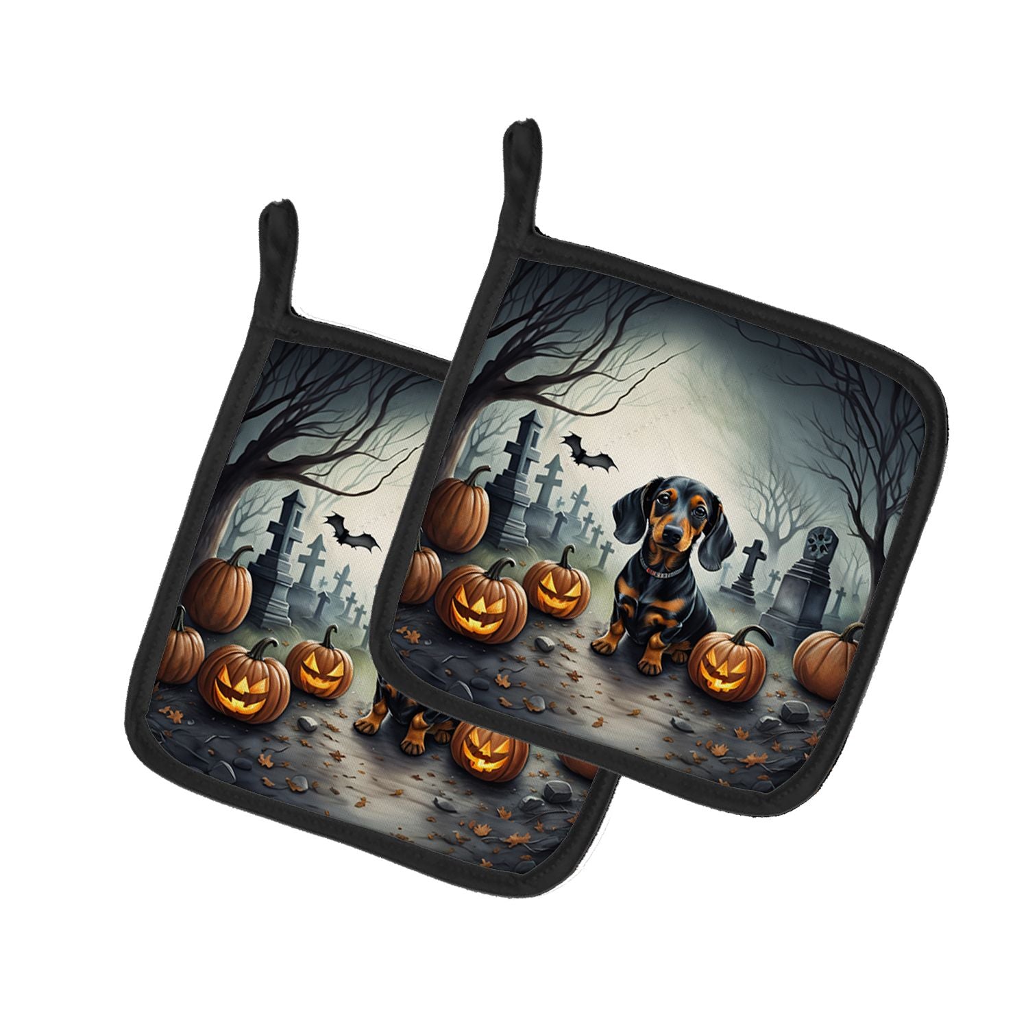 Dachshund Spooky Halloween Pair of Pot Holders Kitchen Heat Resistant Pot Holders Sets Oven Hot Pads for Cooking Baking BBQ, 7 1