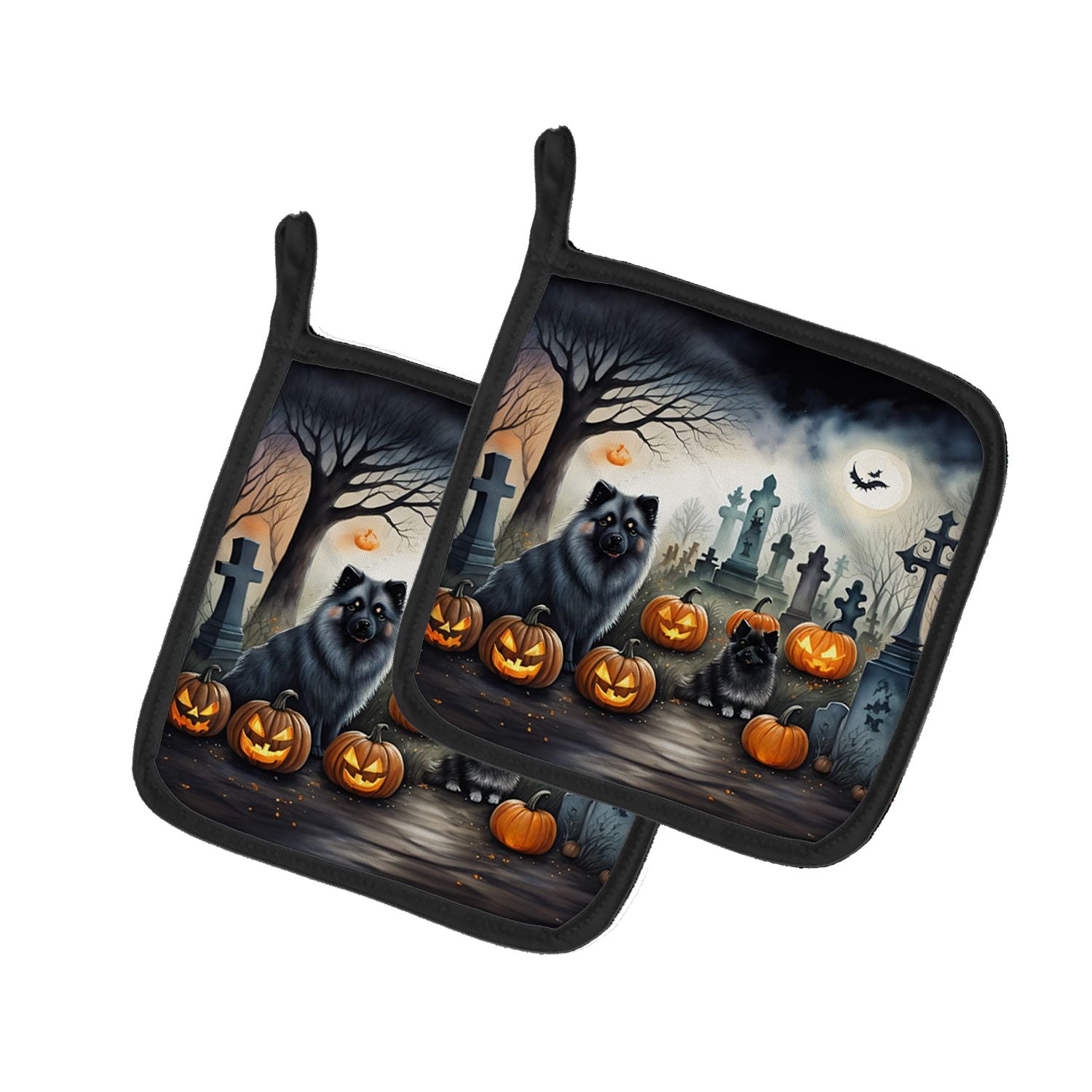 Keeshond Spooky Halloween Pair of Pot Holders Kitchen Heat Resistant Pot Holders Sets Oven Hot Pads for Cooking Baking BBQ, 7 1/