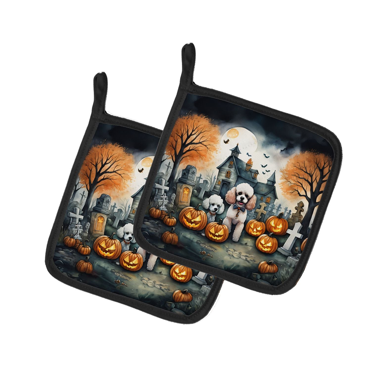 Poodle Spooky Halloween Pair of Pot Holders Kitchen Heat Resistant Pot Holders Sets Oven Hot Pads for Cooking Baking BBQ, 7 1/2 