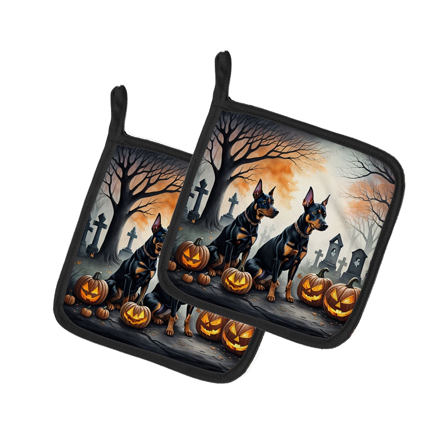 Doberman Pinscher Spooky Halloween Pair of Pot Holders Kitchen Heat Resistant Pot Holders Sets Oven Hot Pads for Cooking Baking 
