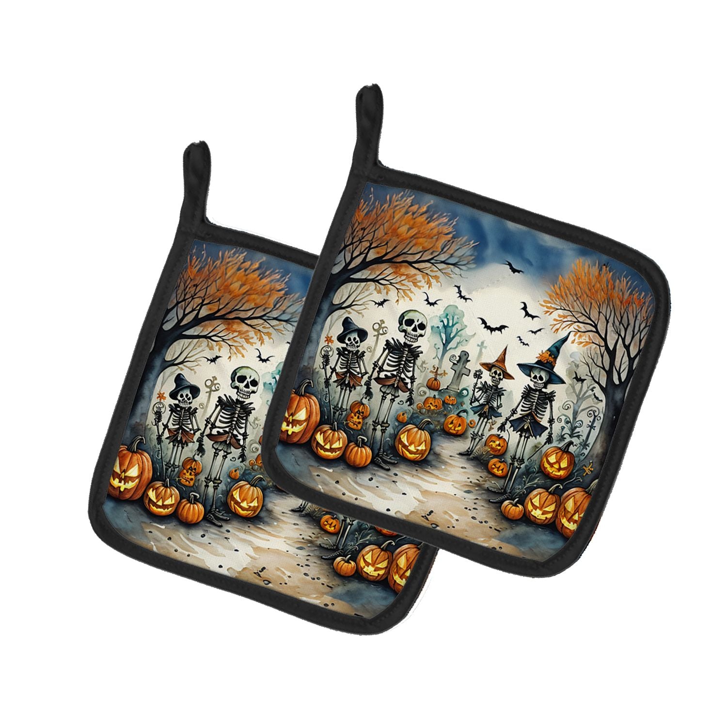 Calacas Skeletons Spooky Halloween Pair of Pot Holders Kitchen Heat Resistant Pot Holders Sets Oven Hot Pads for Cooking Baking 
