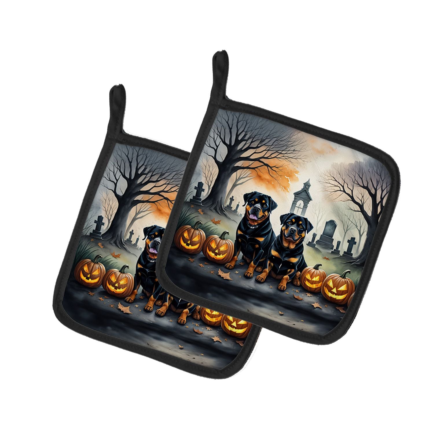 Rottweiler Spooky Halloween Pair of Pot Holders Kitchen Heat Resistant Pot Holders Sets Oven Hot Pads for Cooking Baking BBQ, 7 