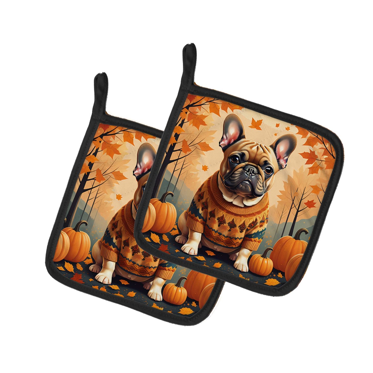 Fawn French Bulldog Fall Pair of Pot Holders Kitchen Heat Resistant Pot Holders Sets Oven Hot Pads for Cooking Baking BBQ, 7 1/2