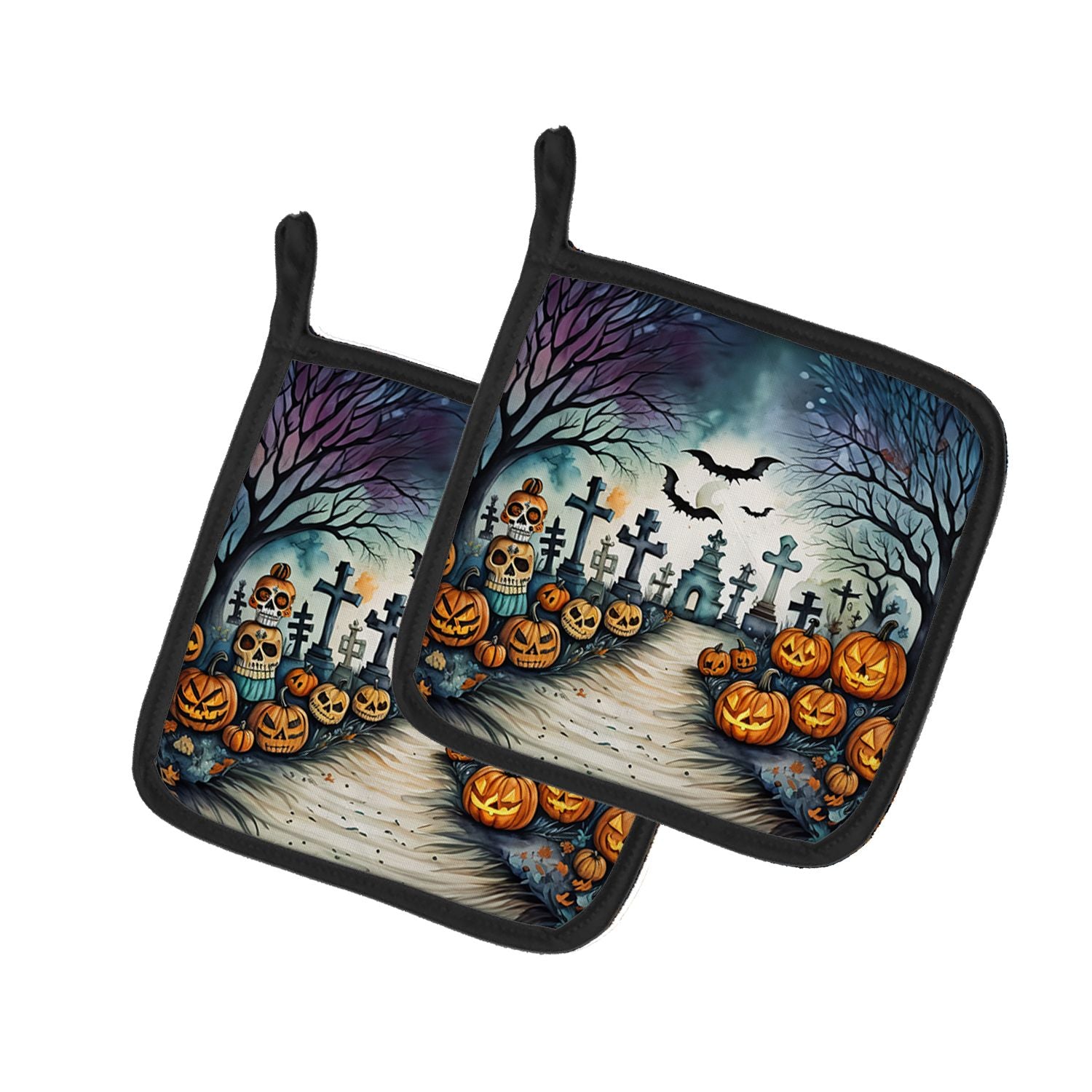 Day of the Dead Spooky Halloween Pair of Pot Holders Kitchen Heat Resistant Pot Holders Sets Oven Hot Pads for Cooking Baking BB