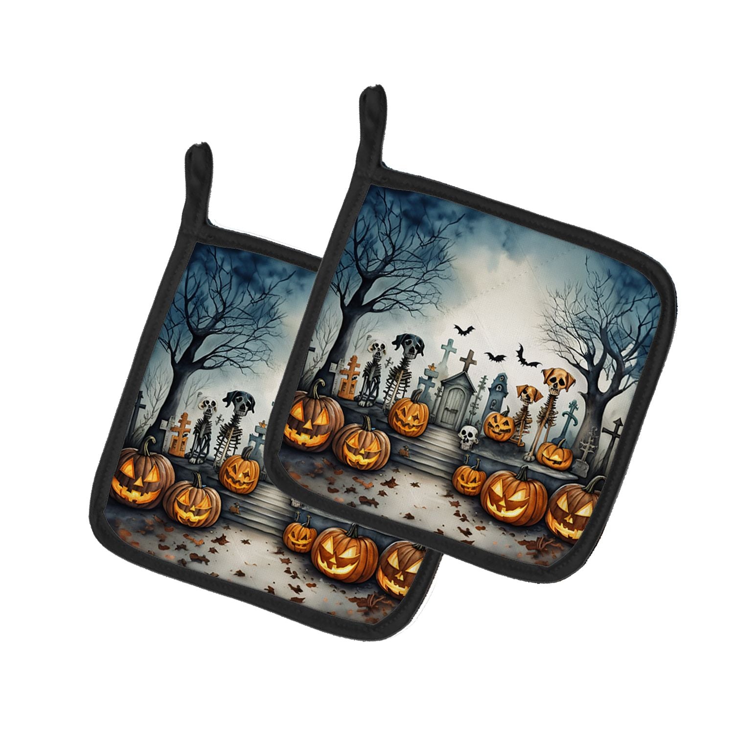 Pet Cemetery Spooky Halloween Pair of Pot Holders Kitchen Heat Resistant Pot Holders Sets Oven Hot Pads for Cooking Baking BBQ, 