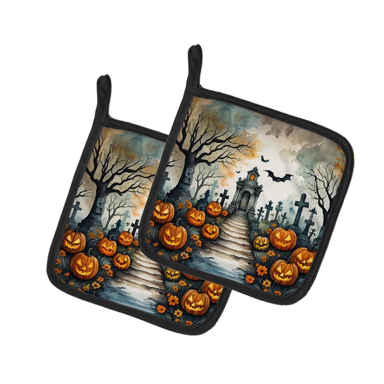 Marigold Spooky Halloween Pair of Pot Holders Kitchen Heat Resistant Pot Holders Sets Oven Hot Pads for Cooking Baking BBQ, 7 1/