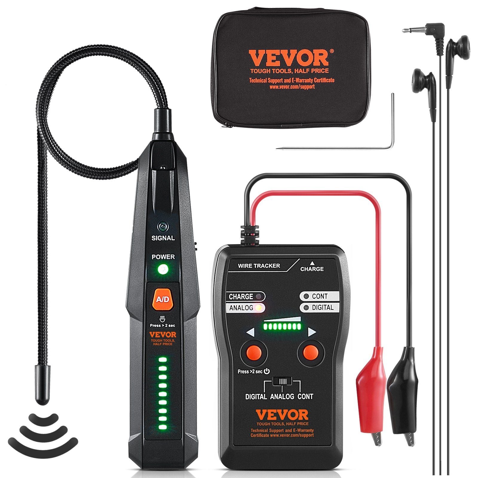 VEVOR Underground Cable Locator, 6.5 FT Max. Detection Depth, Wire Tracer Break Detector Finder with Earphone, 3280 FT Max.Detec