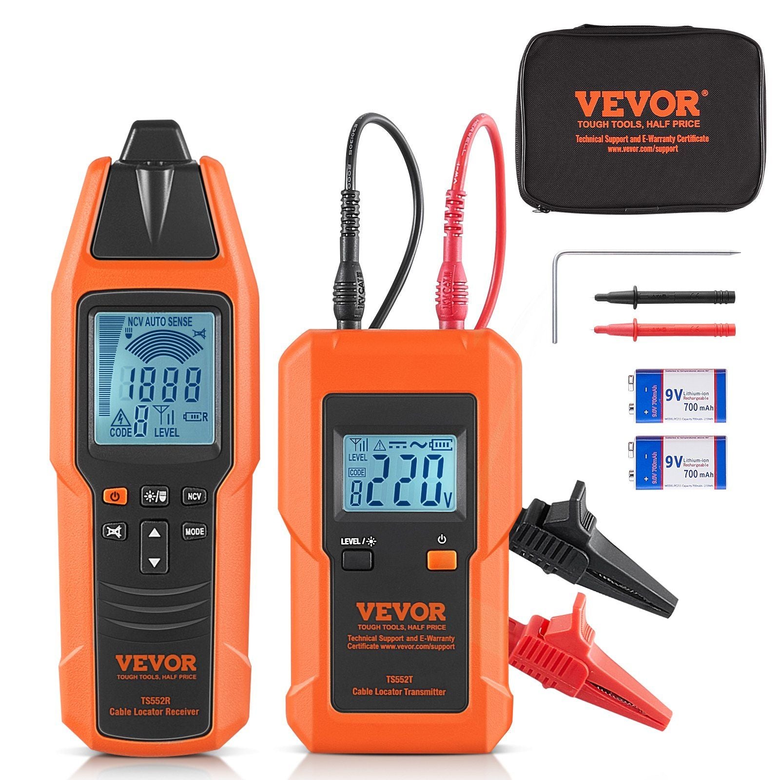 VEVOR Underground Cable Locator, 3 FT Max. Detection Depth, 12 to 600V (NVC) Wire Tracer Break Detector Finder, 6561 FT Max.Dete