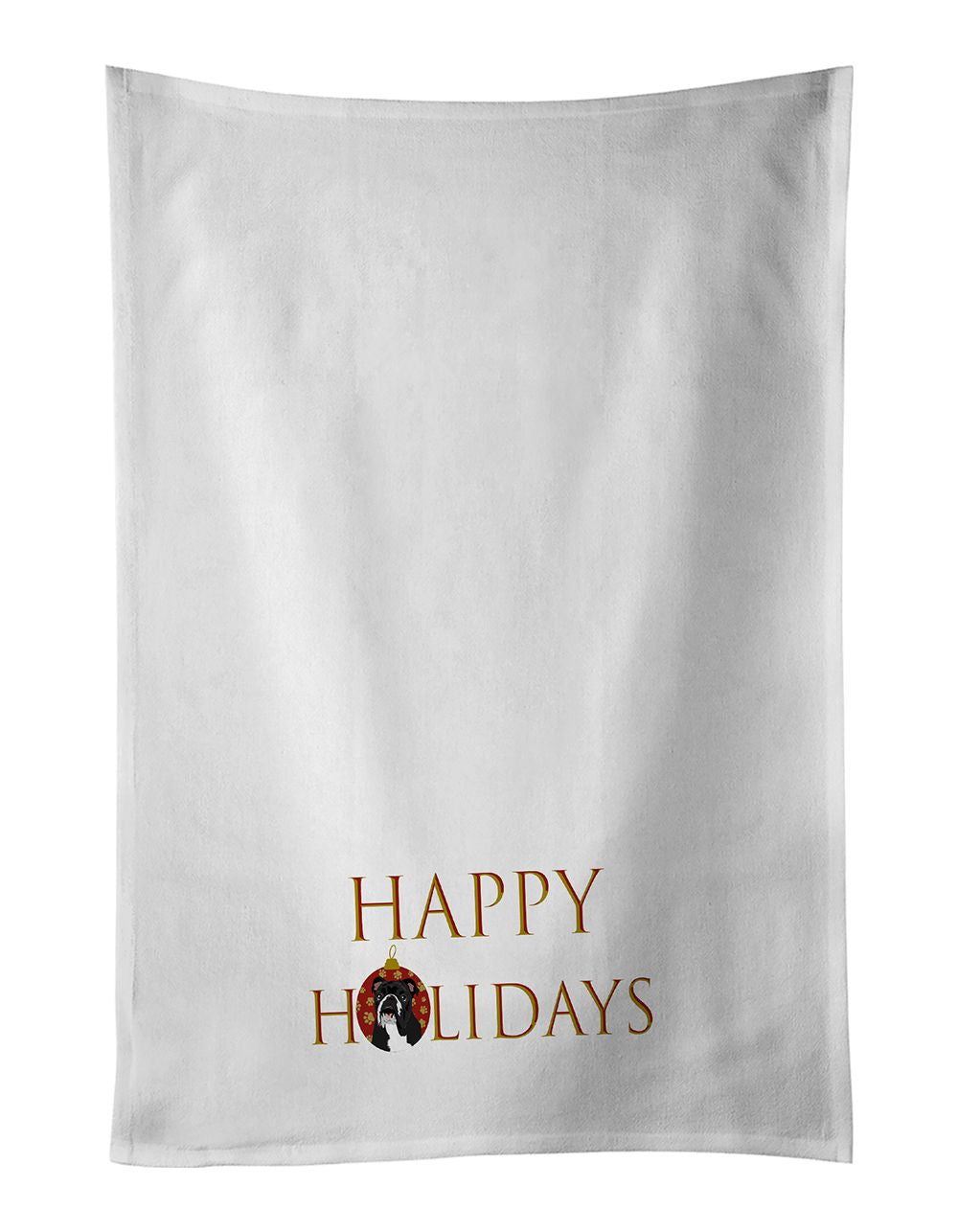 NEW English Bulldog Black and White Happy Holidays Kitchen Towel Set of 2 White Dish Towels Decorative Bathroom Hand towel for H
