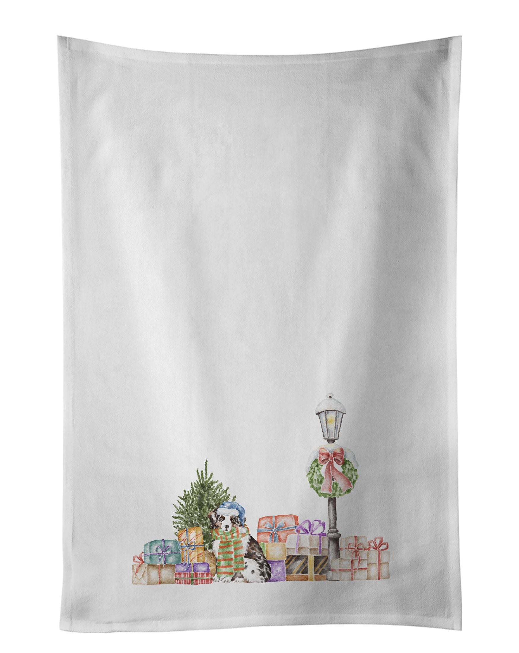 NEW Australian Shepherd Blue Merle with Christmas Wonderland Kitchen Towel Set of 2 White Dish Towels Decorative Bathroom Hand t