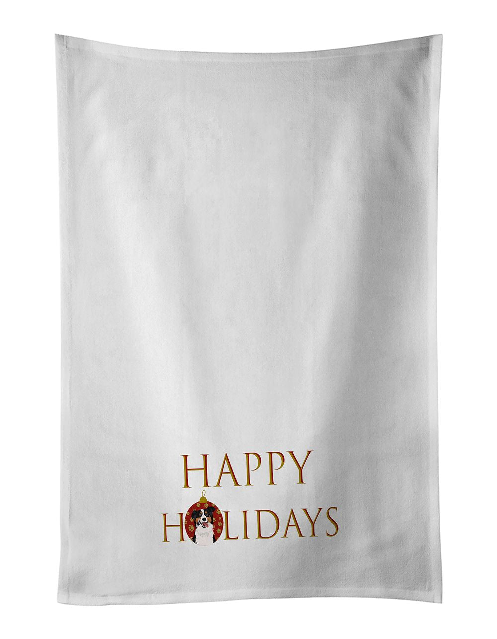NEW Australian Shepherd Black Tricolor #2 Happy Holidays Kitchen Towel Set of 2 White Dish Towels Decorative Bathroom Hand towel