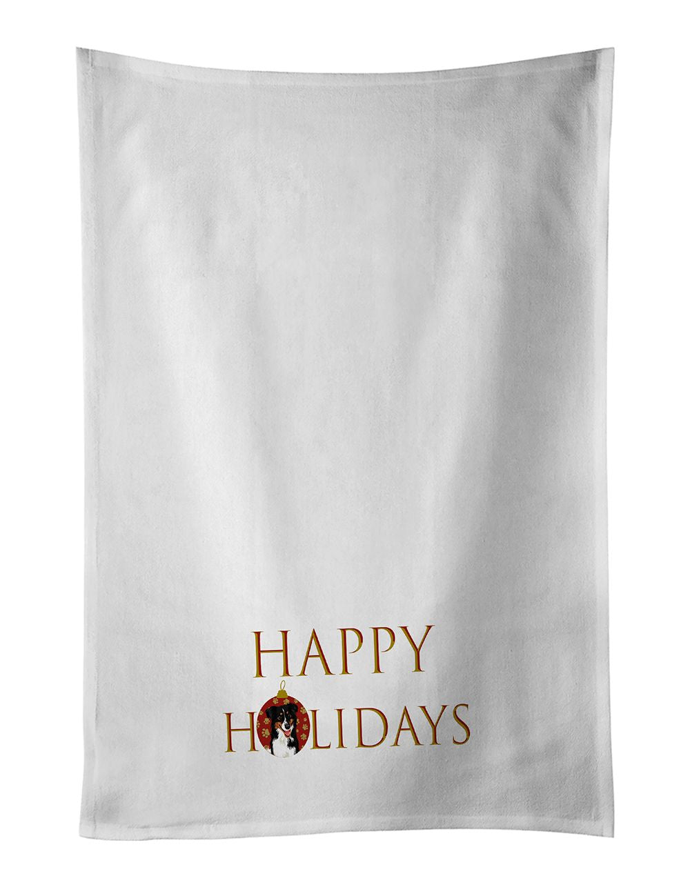 NEW Australian Shepherd Black Tricolor #3 Happy Holidays Kitchen Towel Set of 2 White Dish Towels Decorative Bathroom Hand towel