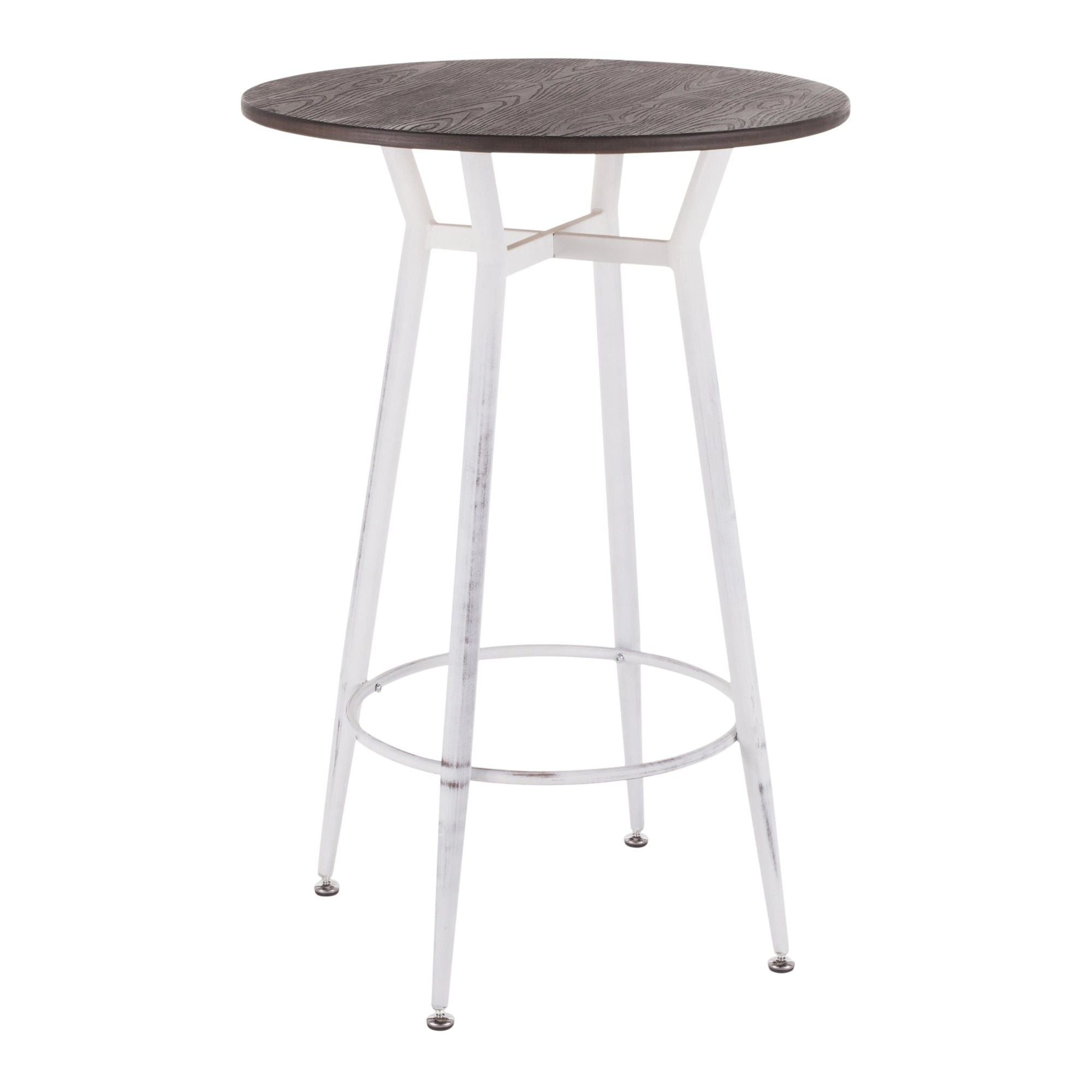 Clara Industrial Round Bar Table in Vintage White Metal with Espresso Wood-Pressed Grain Bamboo by LumiSource