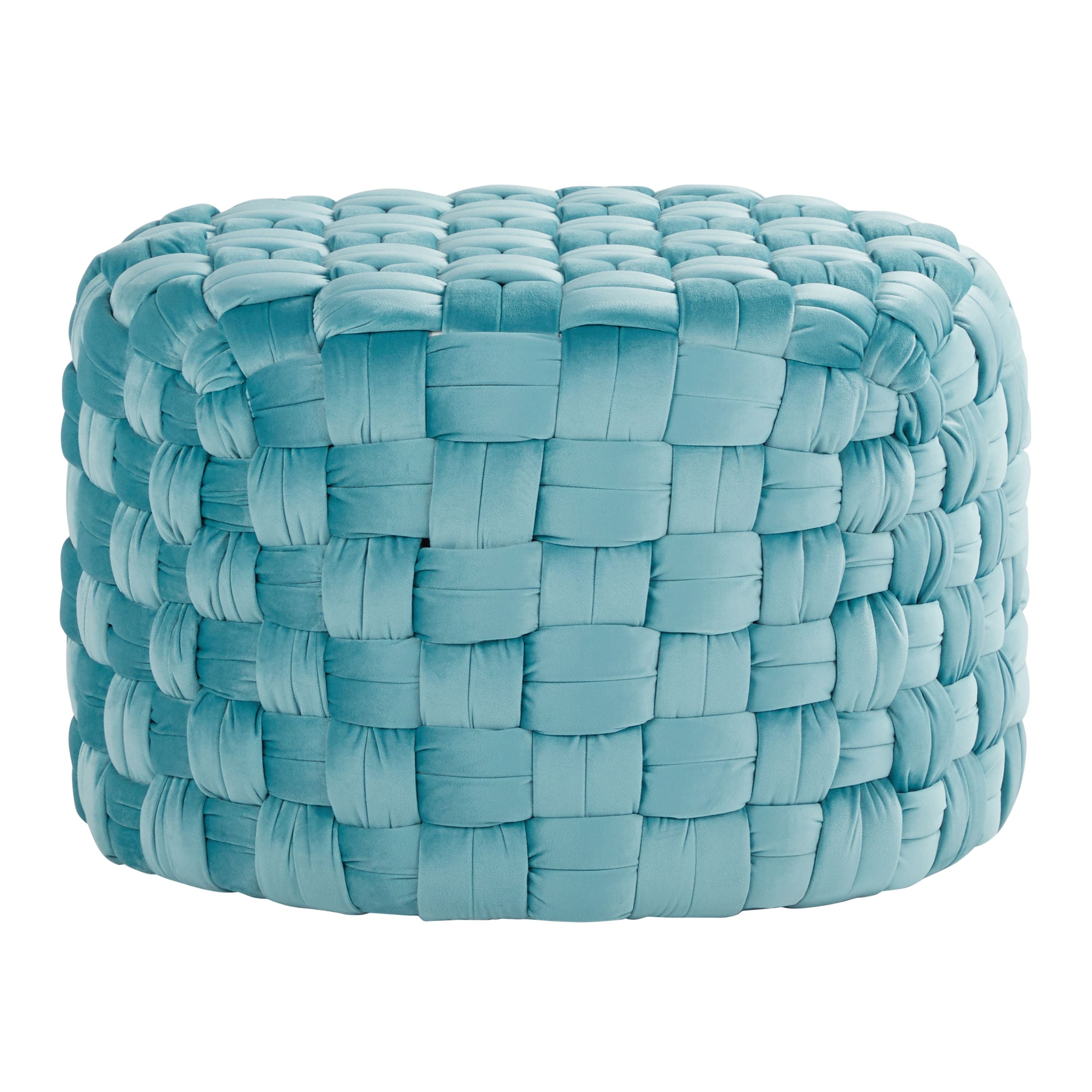 Braided Round 24 Ottoman in Ice Blue Velvet by LumiSource