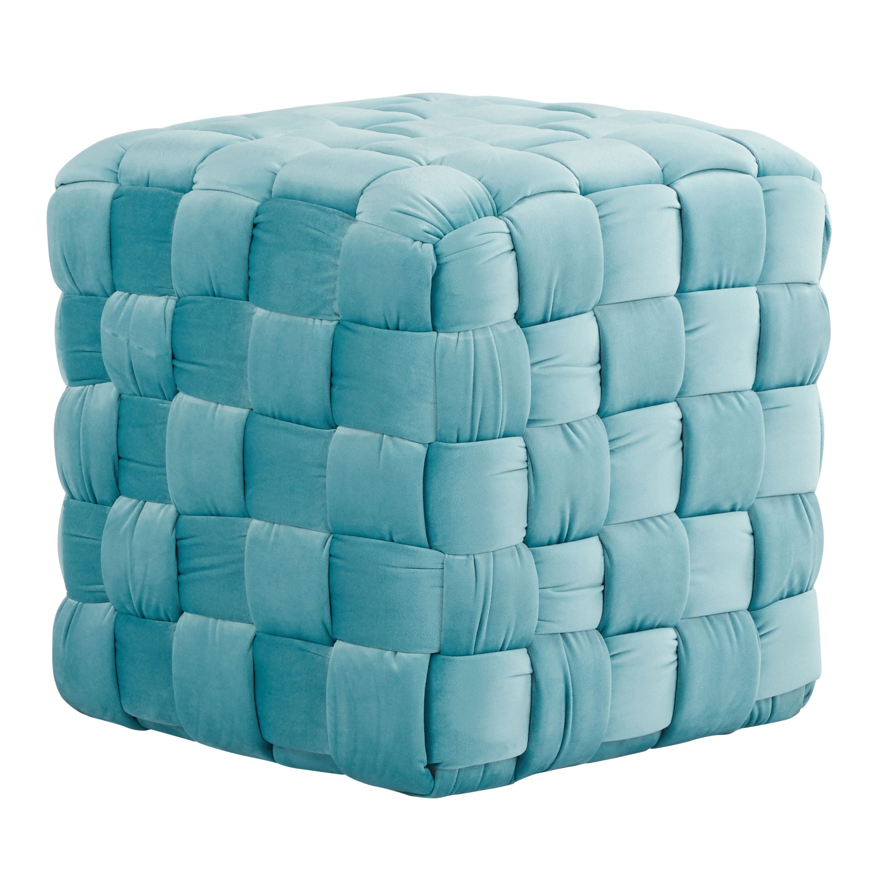 Square Braided 16 Ottoman in Ice Blue Velvet by LumiSource