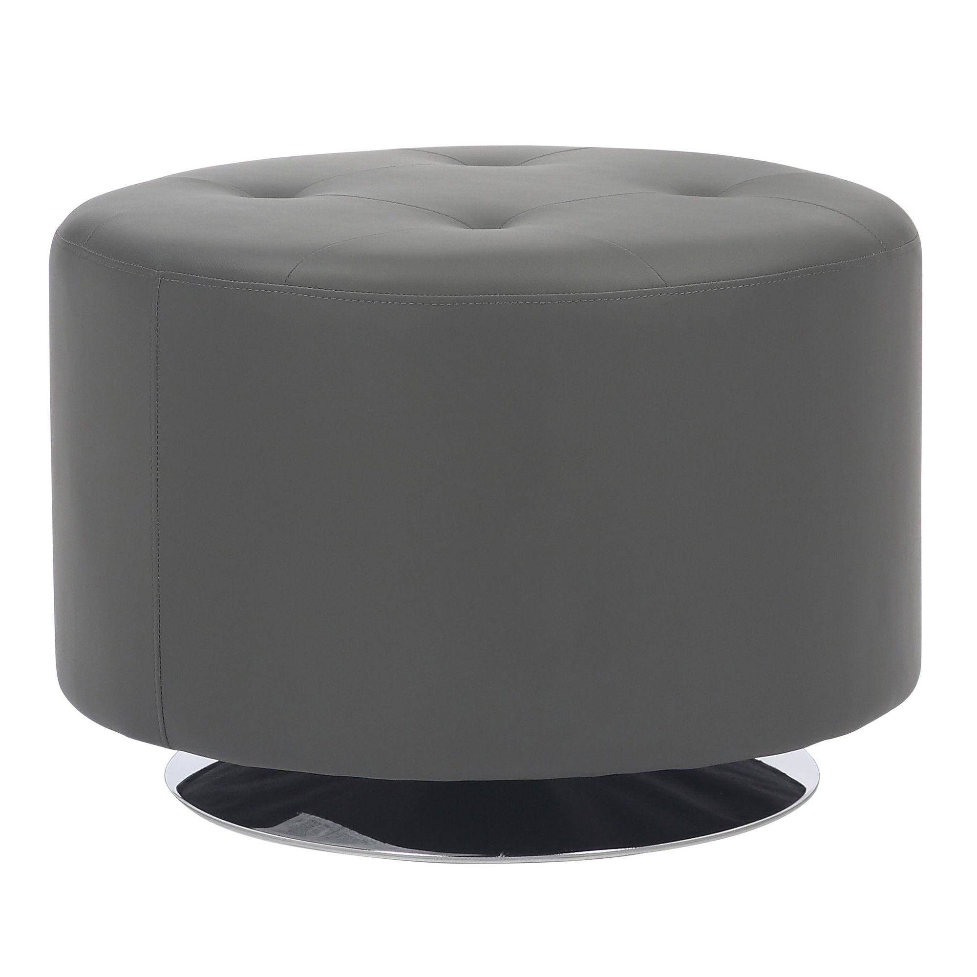 Mason Round Swivel 26 Contemporary Ottoman in Chrome Metal and Grey Faux Leather by LumiSource