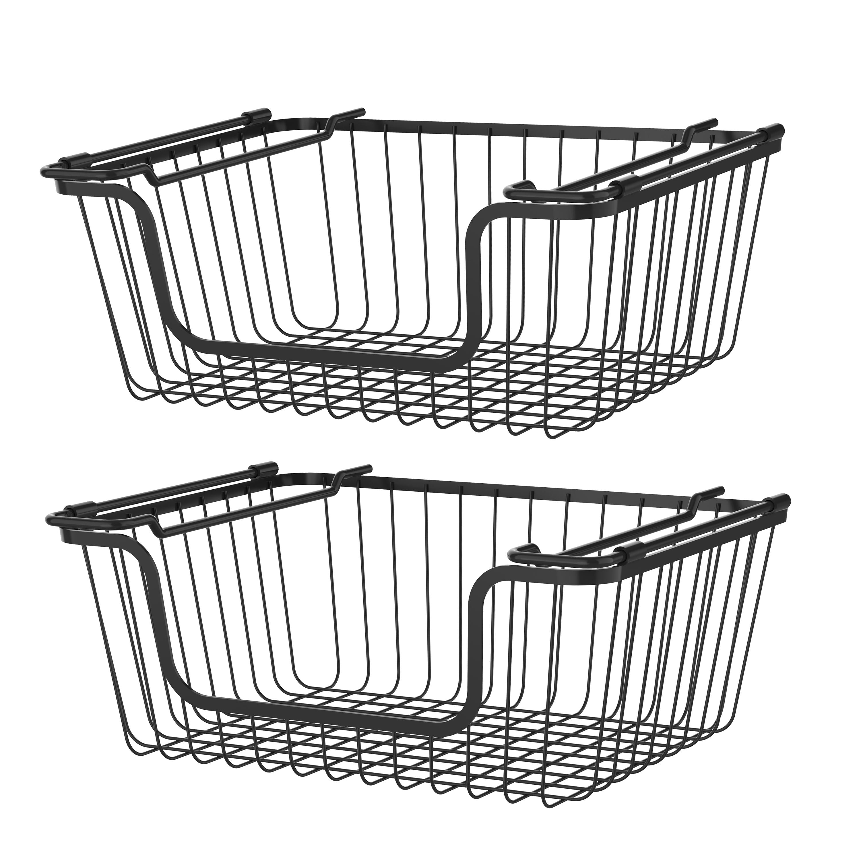Oceanstar Stackable Metal Wire Storage Basket Set for Pantry, countertop, Kitchen or Bathroom Black, Set of 2(D0102HXN1ZJ)