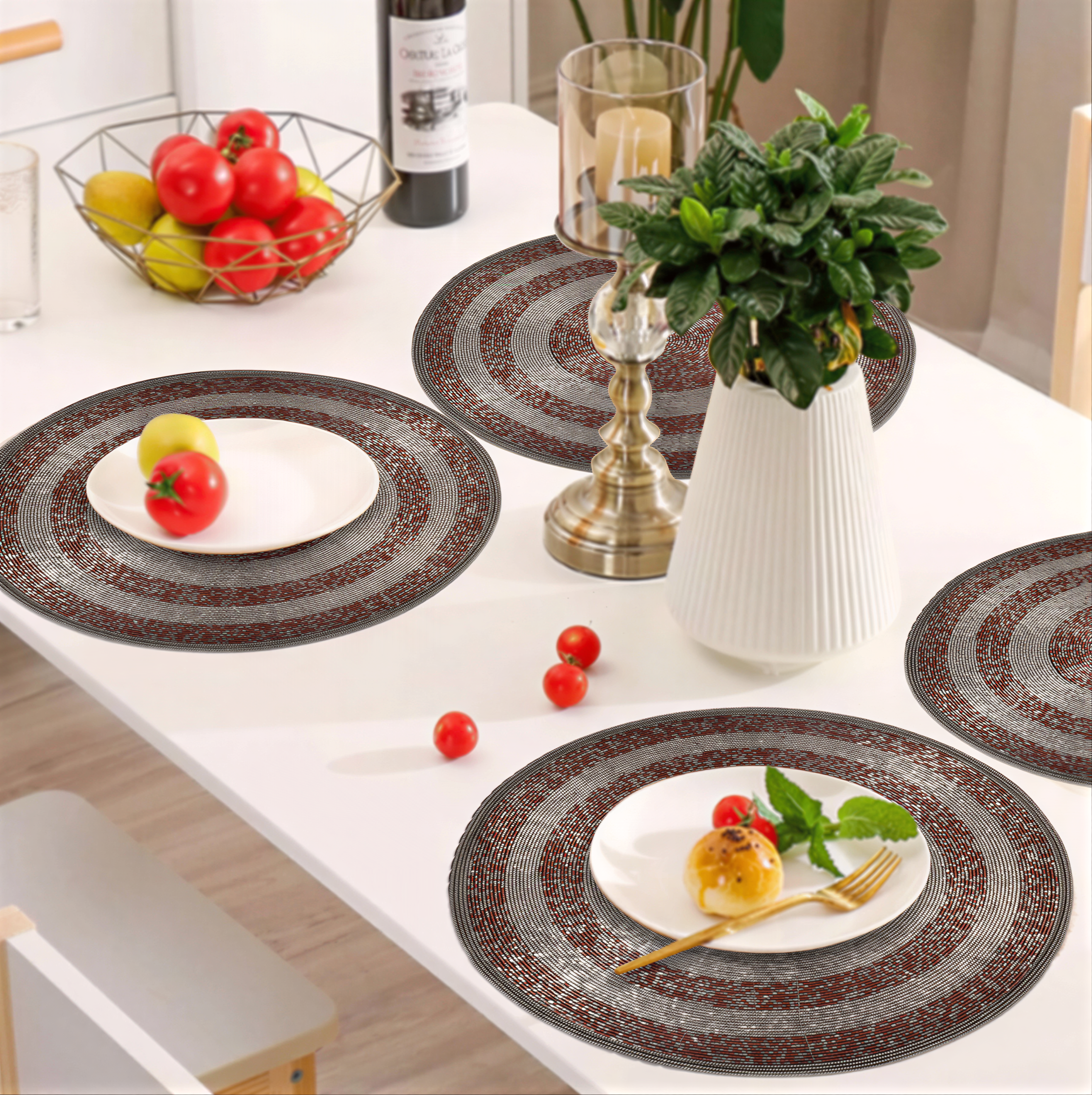 Beaded Placemats – Round Handmade Placemats with Embroidered Glass Beads | 14 Inch