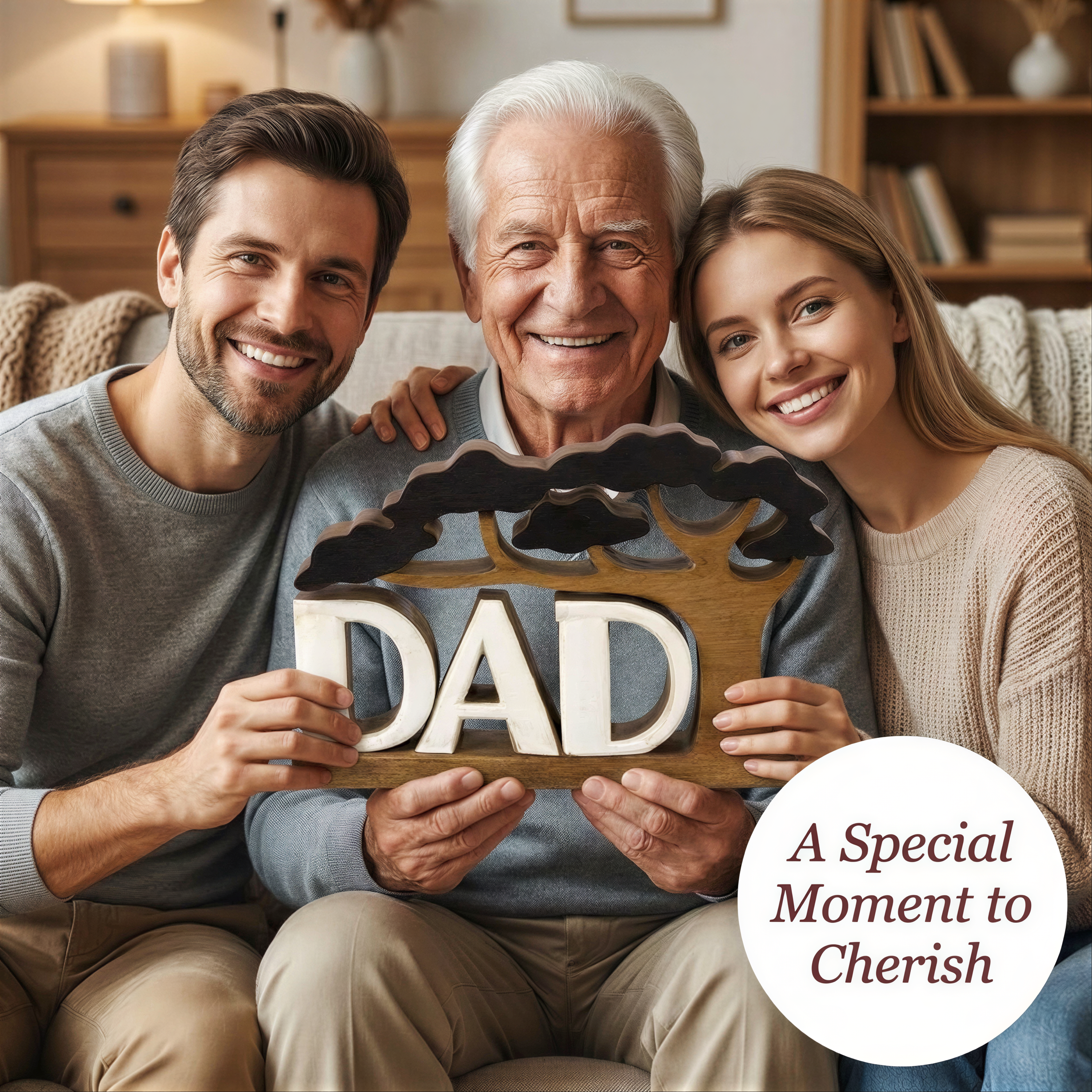 Wooden Dad Sculpture – Handmade Acacia Wood Decor | Personalized Dad Gift