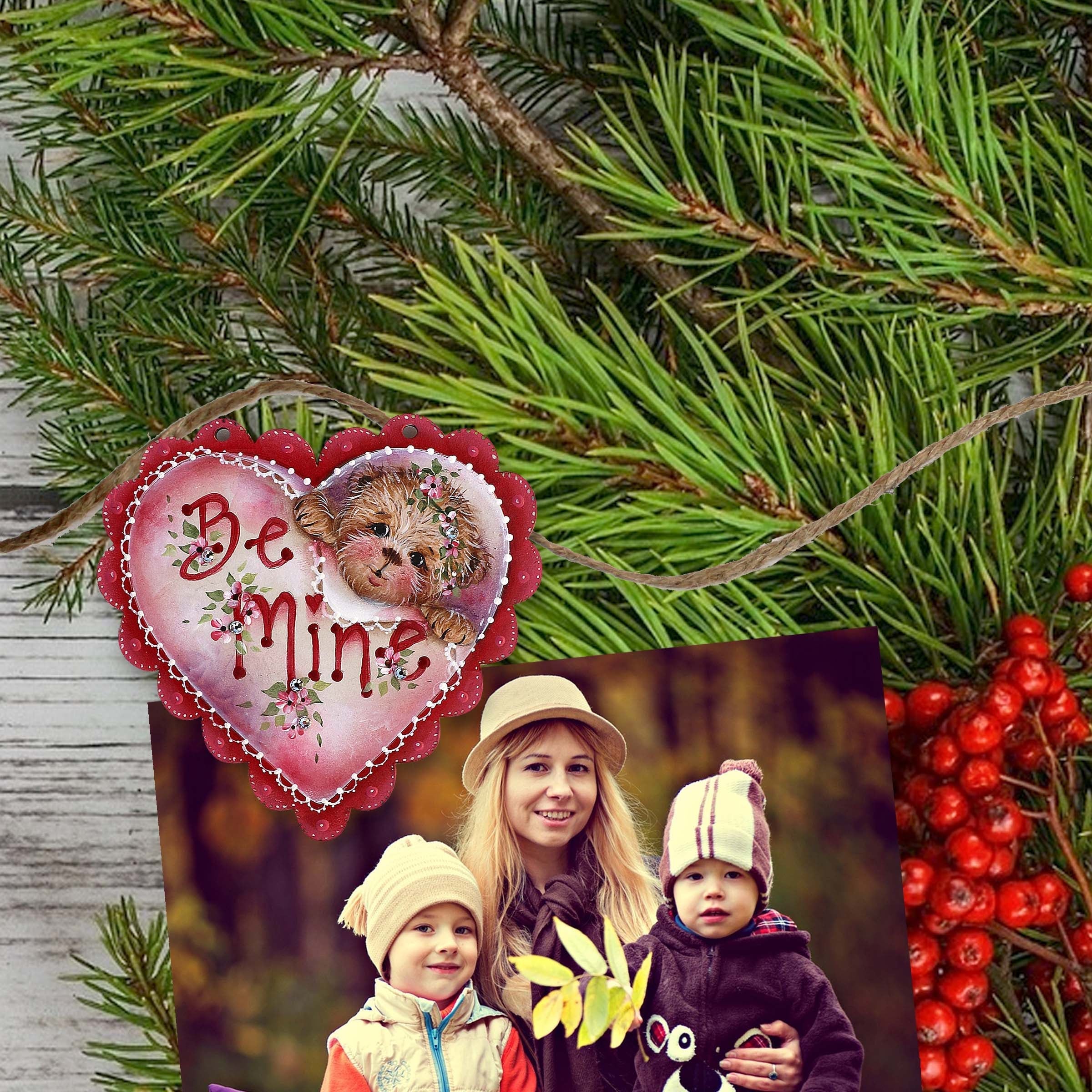 Heart of Love Clip-On Eco Wood Decorative Ornaments Set of 3 by Jamie Mills-Price - Love Kids Family Decor - 8091054C-MP-S3