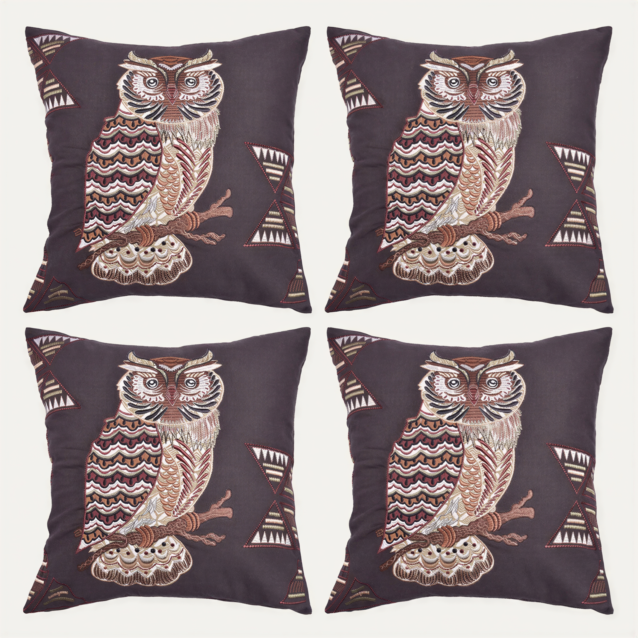 Owl Throw Pillow Covers - Set of 2 or 4 Decorative 18 x 18 Inch Cushions