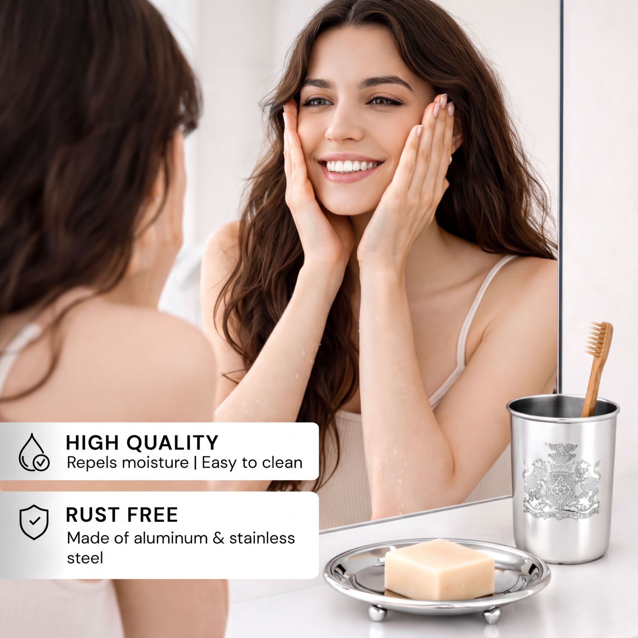 Bathroom Accessory Set - Elegant Silver Metal Bathroom Organizer Collection