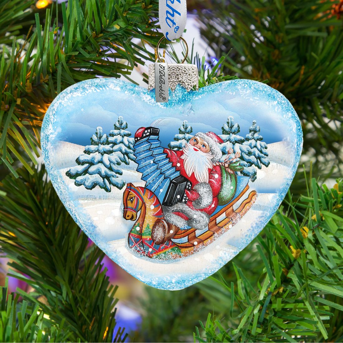 Accordion Santa Glass Ornament by G. Debrekht - Christmas Santa and Snowman Decor - 753-007