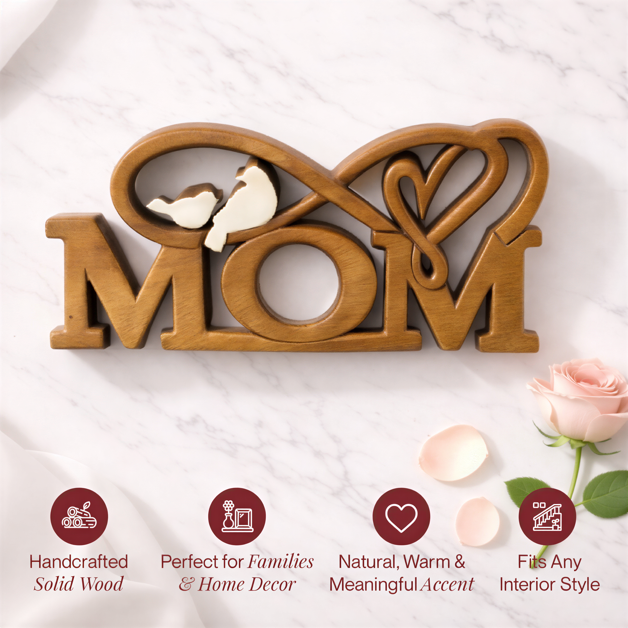 Wooden Mom Sculpture – Handmade Wooden Sign | Rustic Acacia Wood Decor Gift
