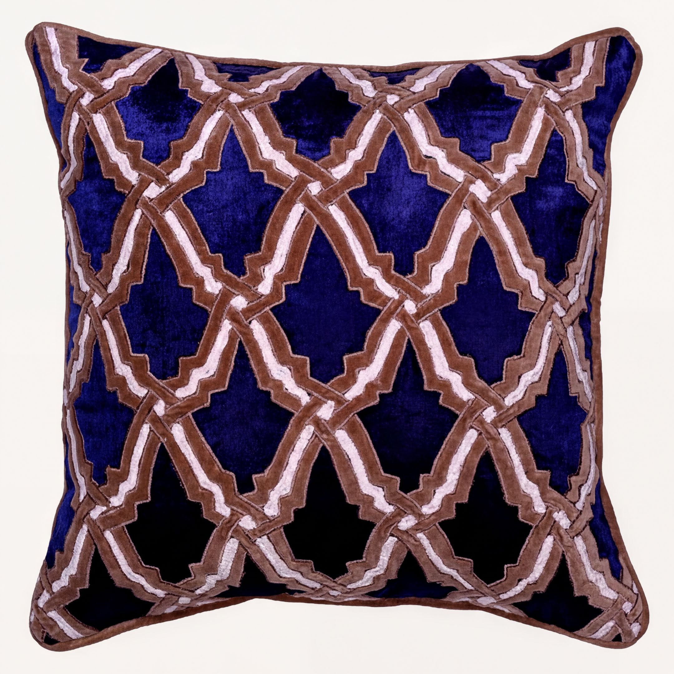 Navy Blue Throw Pillow - Embroidered Linen Cushion Covers Set 18 x 18 Inches