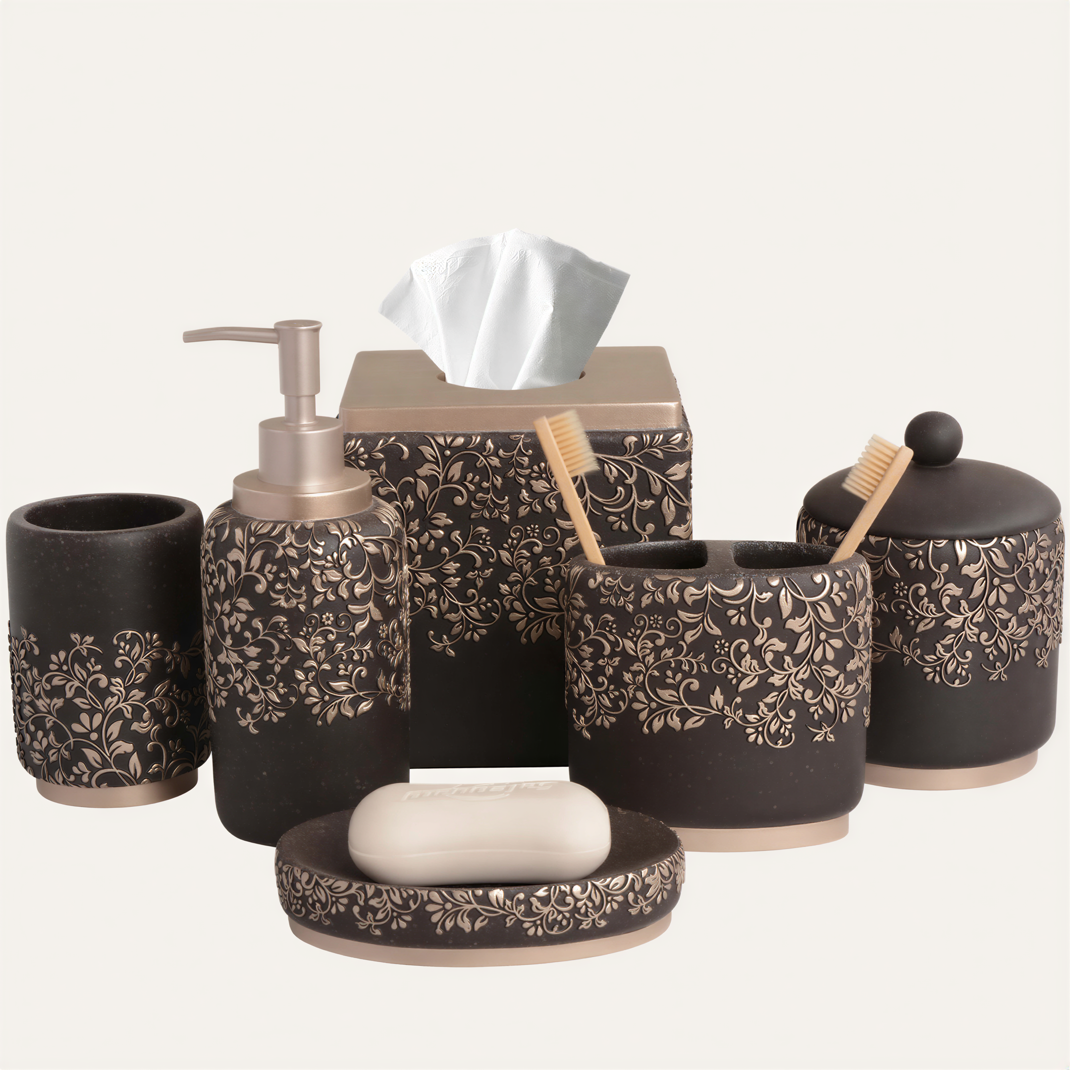 Bathroom Accessory Set – Stella Collection 6-Piece Luxury Polyresin Bath Decor