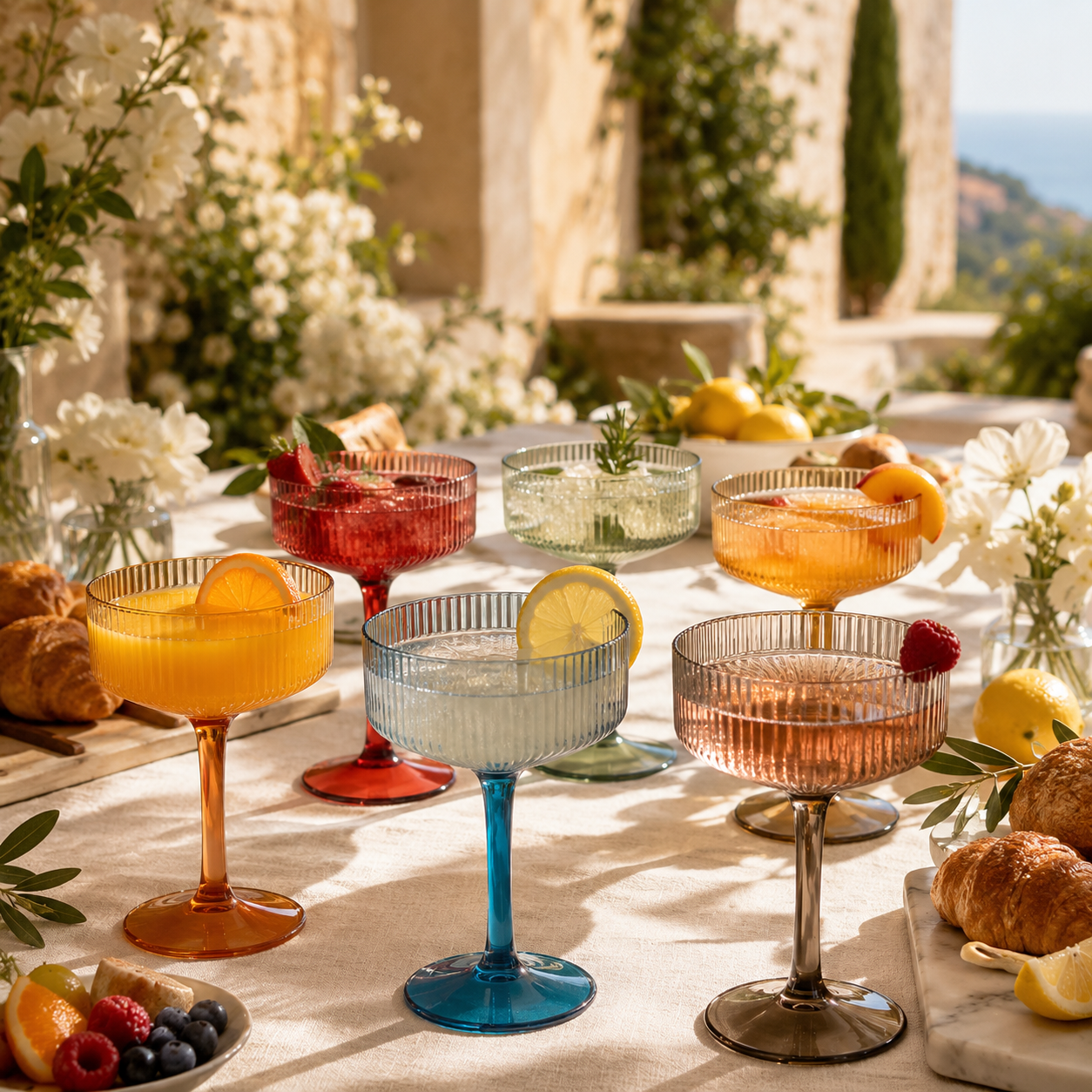 Eze Acrylic Ribbed Champagne Coupe, Cocktail Glassware, Set of 6