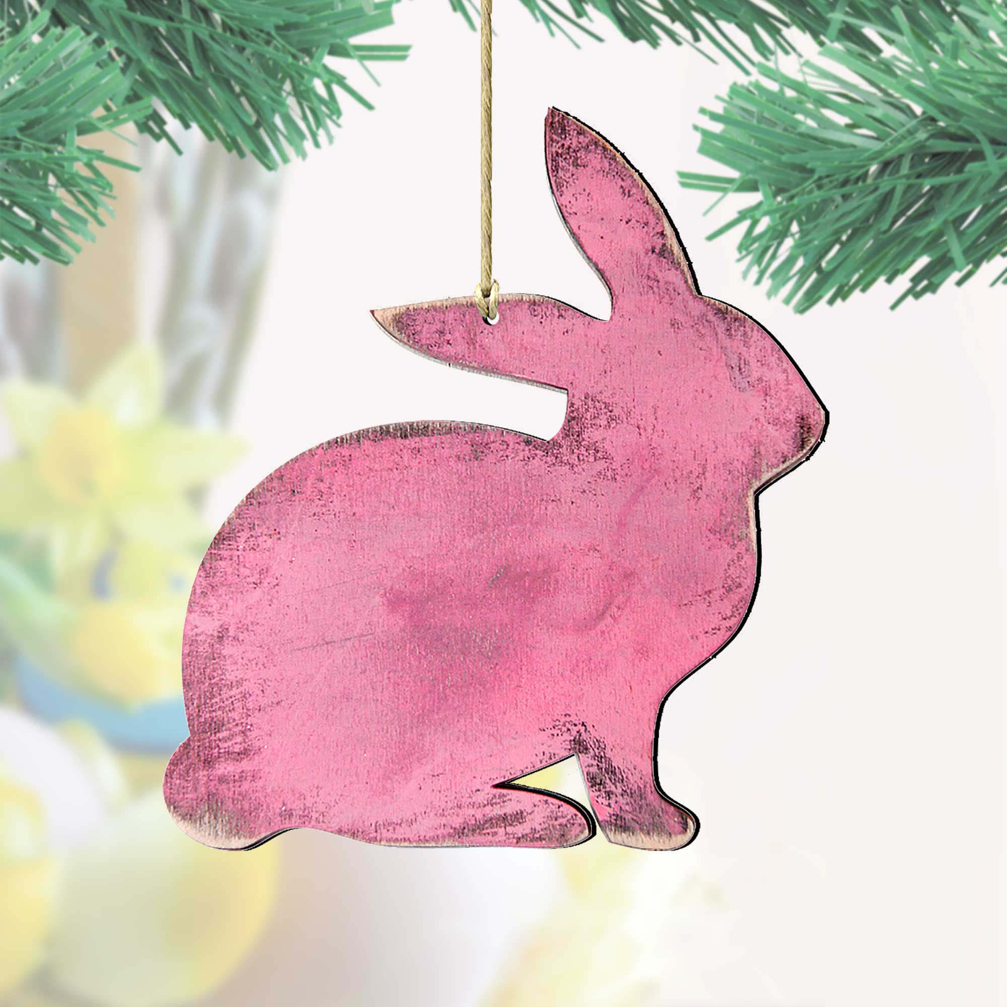 Pink Bunny Easter Wood Ornaments Pair - Designocracy - 81991341