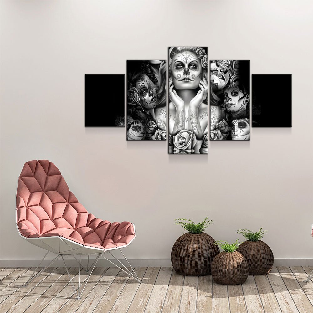 Day of the Dead Face Ladies 5-Piece Wall Art Canvas