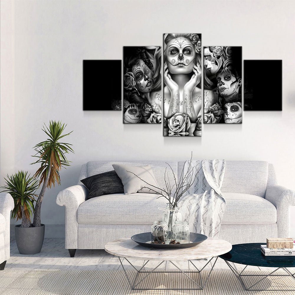Day of the Dead Face Ladies 5-Piece Wall Art Canvas