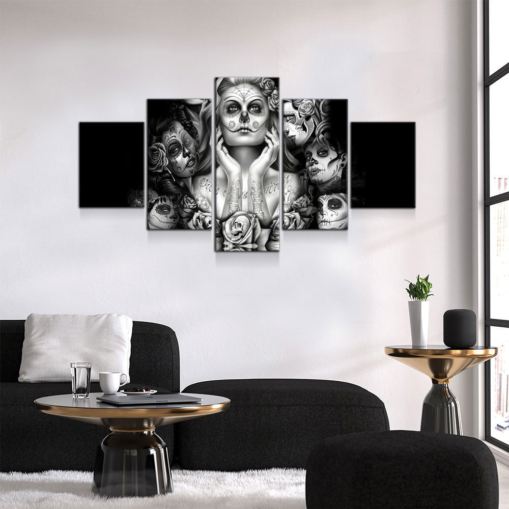 Day of the Dead Face Ladies 5-Piece Wall Art Canvas